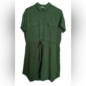 Lush Green button front Tie mini shirt dress SIZE Medium Short Sleeve